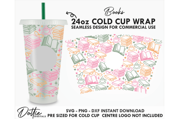 Books Cold Cup SVG 24oz: Graphics & Tumbler Wraps for Branding