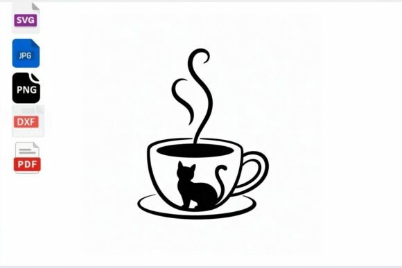 Cat Coffee Cup SVG Graphics for Crafts