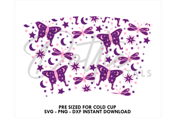 Celestial Butterfly Cold Cup SVG 24oz: Graphics for Tumbler Wraps