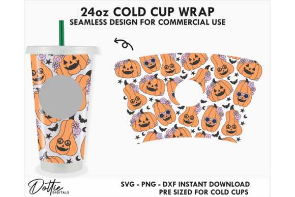 Groovy Halloween Cold Cup SVG 24oz Graphics Tumbler Wraps