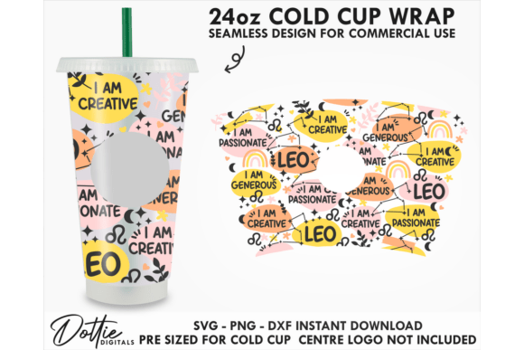 Leo Star Sign Cold Cup SVG 24oz Graphics Tumbler Wraps