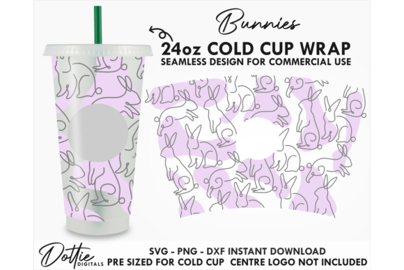 Line Bunny Cold Cup SVG: Graphics & Tumbler Wraps