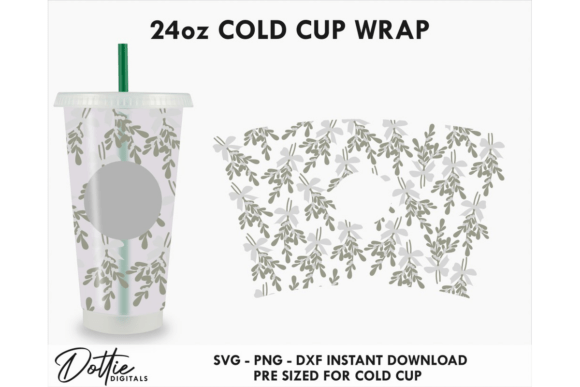 Mistletoe Xmas Cold Cup SVG 24oz Graphics & Tumbler Wraps
