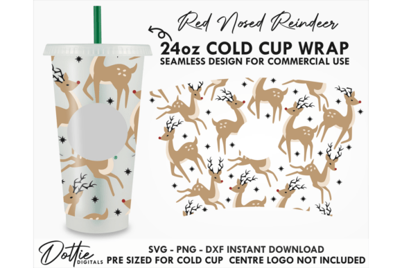 Reindeers Christmas Cold Cup SVG 24oz: Graphics & Tumbler Wraps