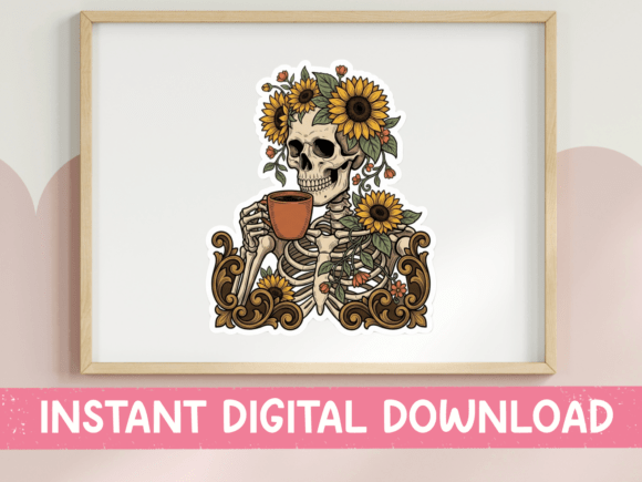 Skeleton Hand Sunflower Coffee Cup SVG: T-Shirt Graphics Review