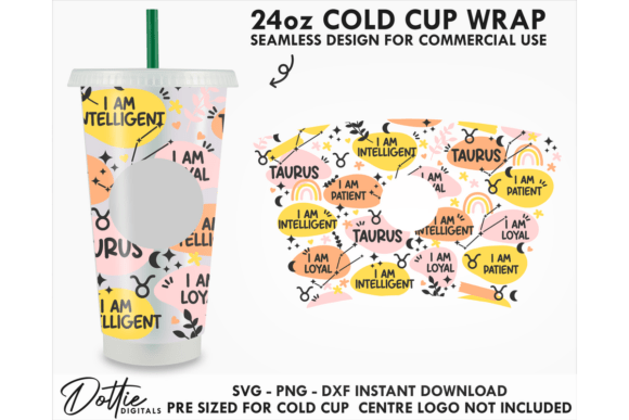 Taurus Star Sign Cold Cup SVG 24oz: Graphics for Tumbler Wraps